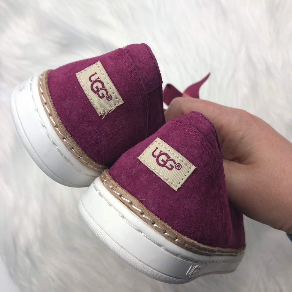 New Ugg Suede Fuchsia Lace Up Carilyn Flats - Picture 4 of 4
